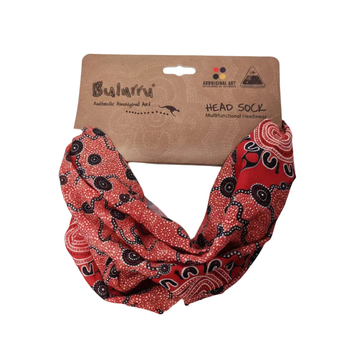 RED BLACK AND WHITE HEAD SOCK CALLED THE GATHERING