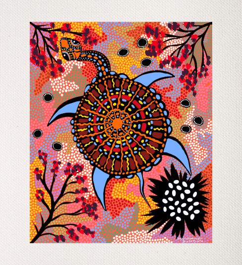 Bulurru Aboriginal Art Canvas Print Unstretched - Sea Water Turtle Dreaming By Daniel Goodwin Tjinta Tjinta