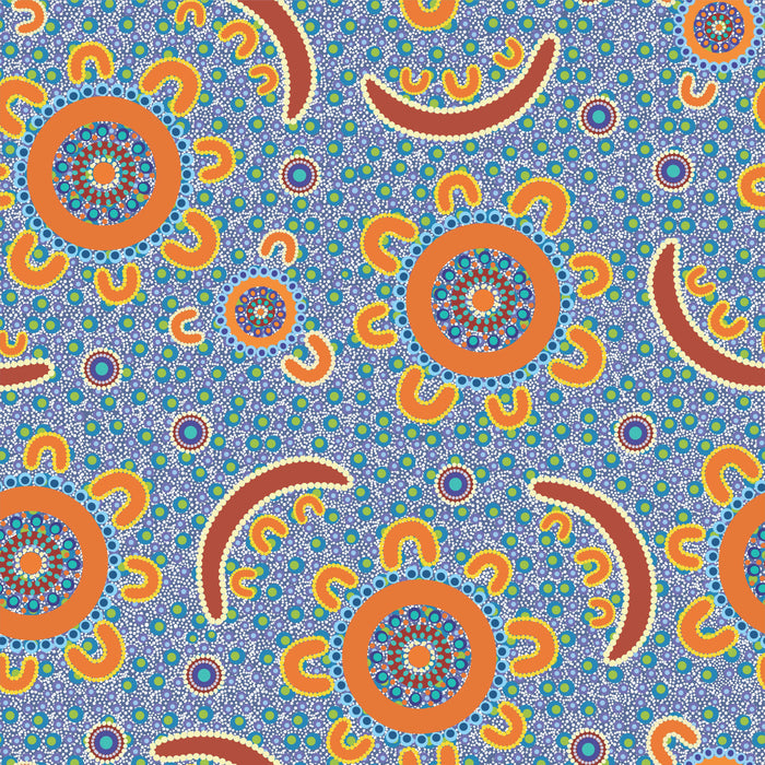 Family Camping Aboriginal Pattern CHIFFON Fabric Per Metre