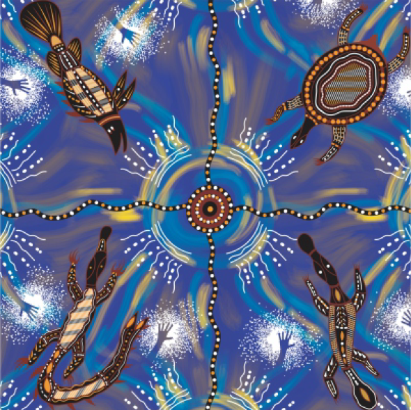 Meeting Place Water Aboriginal Pattern CHIFFON Fabric Per Metre