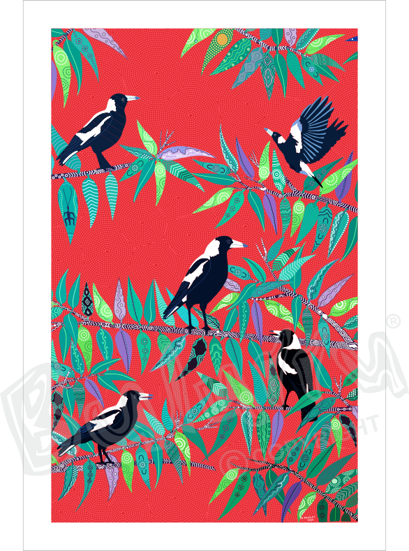 Bulurru Aboriginal Art Canvas Print Unstretched - Among the Gomeroi/Kamilaroi Magpies By Wendy Pawley