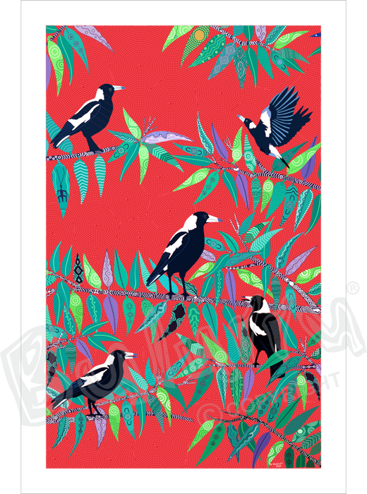 Bulurru Aboriginal Art Canvas Print Unstretched - Among the Gomeroi/Kamilaroi Magpies By Wendy Pawley