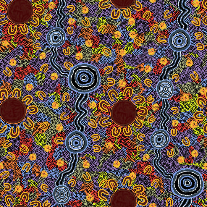 Women Gathering At Waterholes Aboriginal Pattern CHIFFON Fabric Per Metre