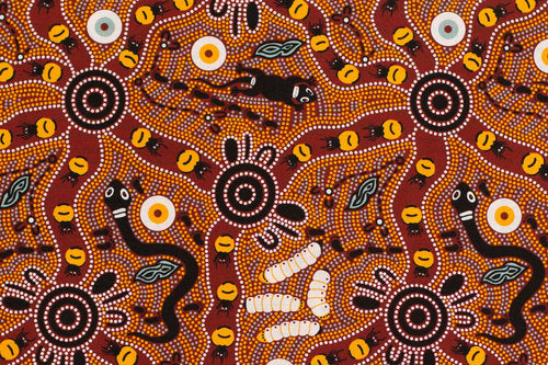 Bush Tucker Tan Aboriginal Pattern COTTON Fabric Per Metre