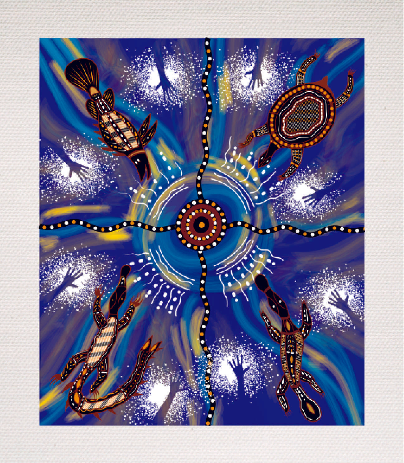 Bulurru Aboriginal Art Canvas Print Unstretched - Meeting Place Water By Louis Enoch