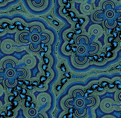 On Walkabout Blue Aboriginal Pattern CHIFFON Fabric Per Metre