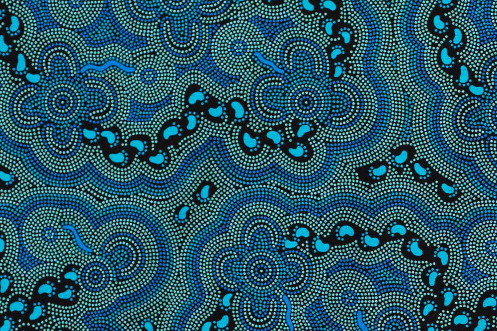 On Walkabout Blue Aboriginal Pattern COTTON Fabric Per Metre
