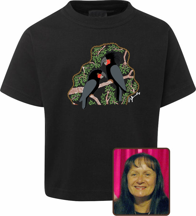 T Shirt Kids Regular Fit - Wendy Pawley, Black Cockatoos Design