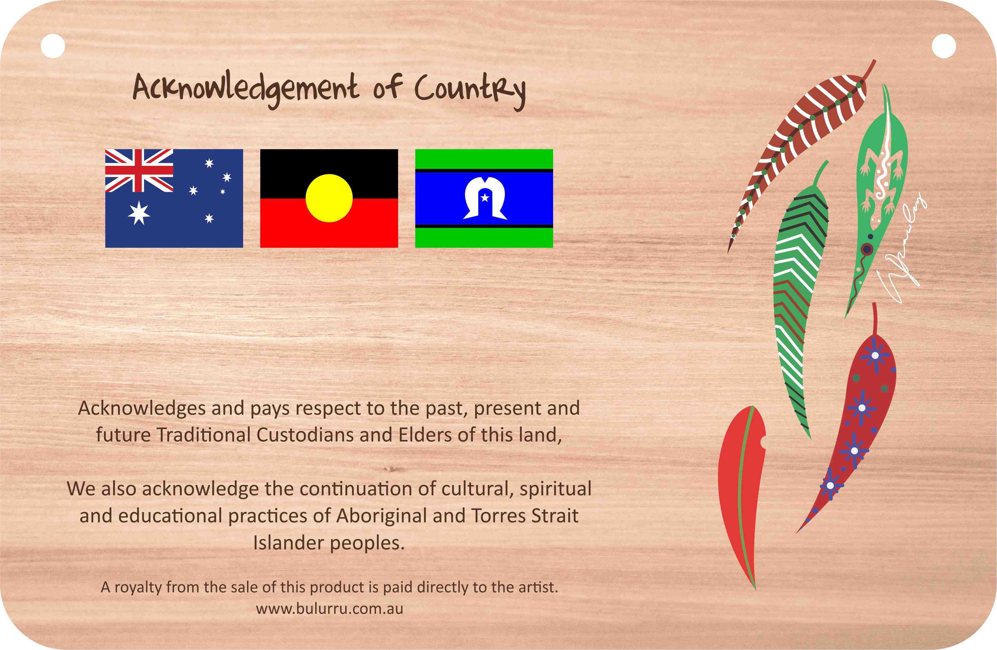 Customised Acknowledgement of Country - 287mm x 187mm