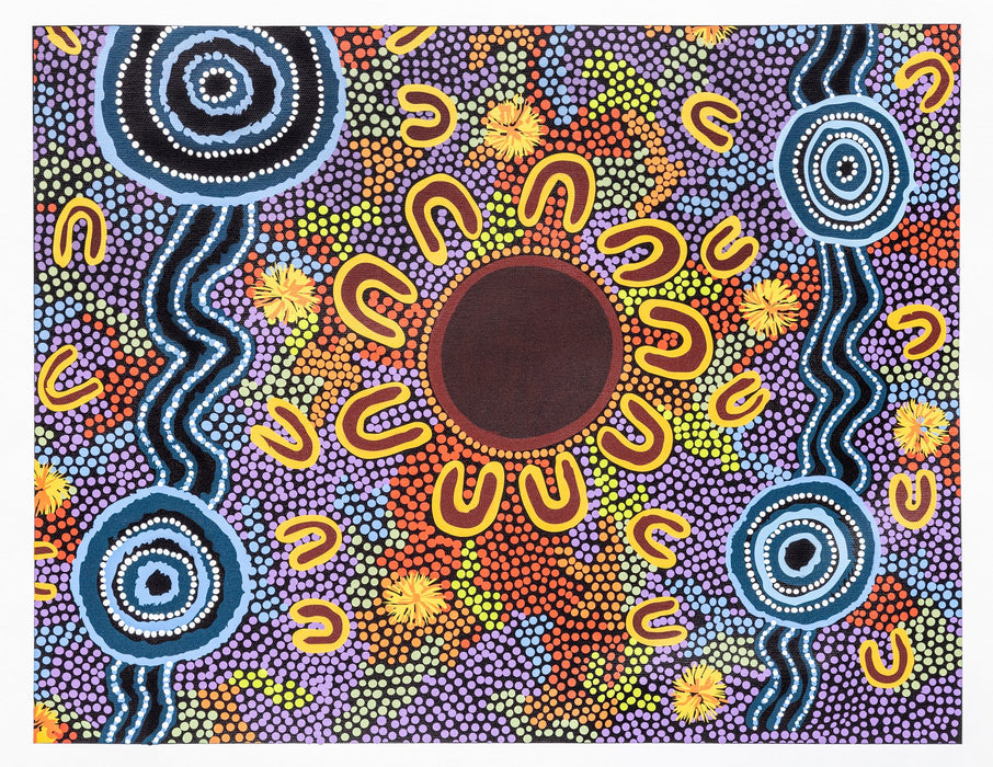 Bulurru Aboriginal Art Canvas Print Unstretched - Women Gathering At Waterholes By Merryn Apma Daley